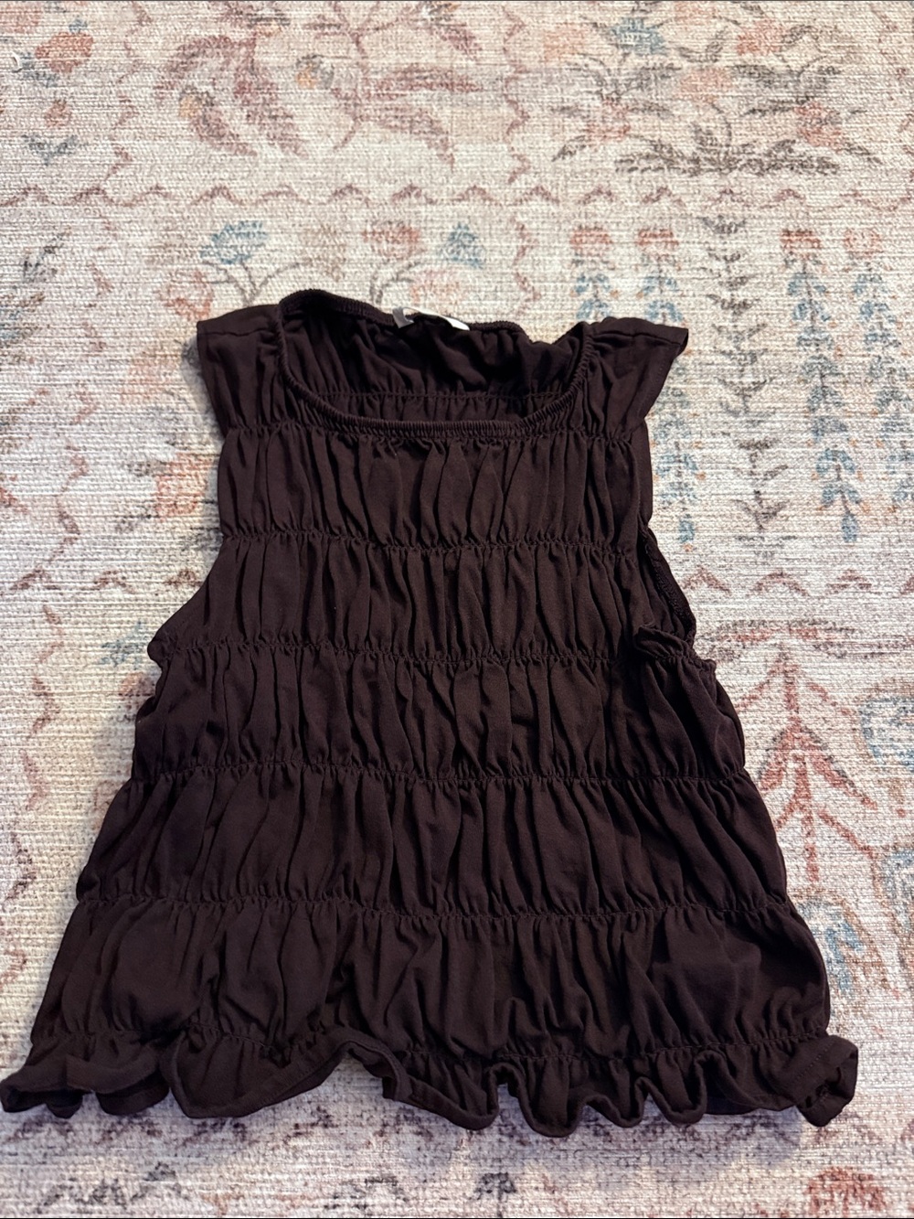 Women's Brown Ruffled Smocked Tank Top